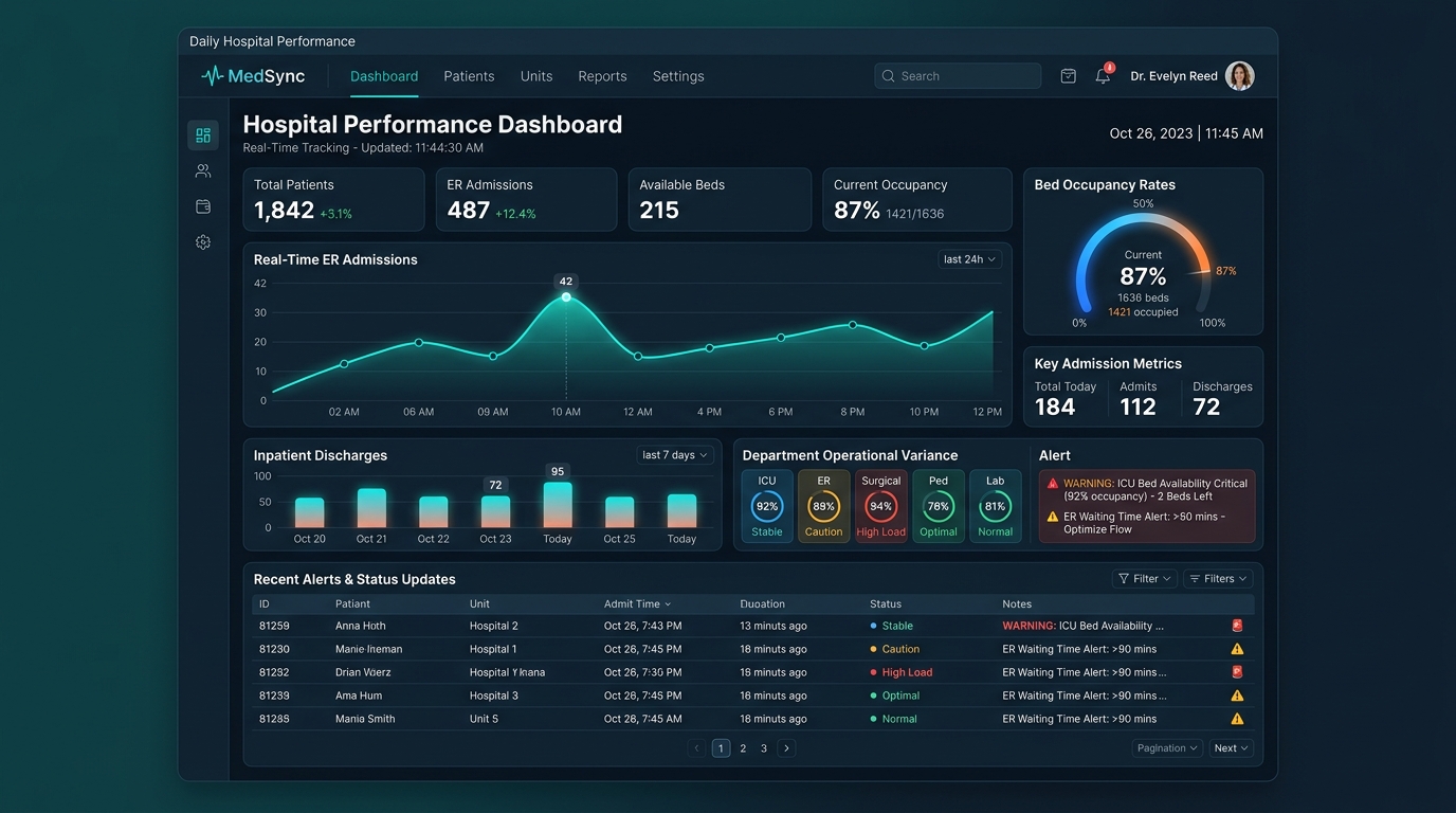 Daily Hospital Performance Tracking System Interface